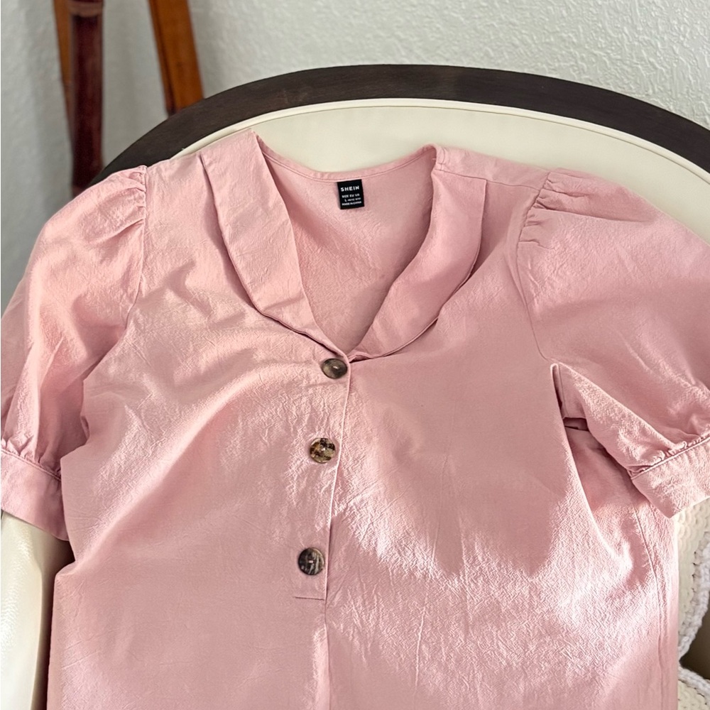SHEIN Blush Pink Short Sleeve Button Blouse